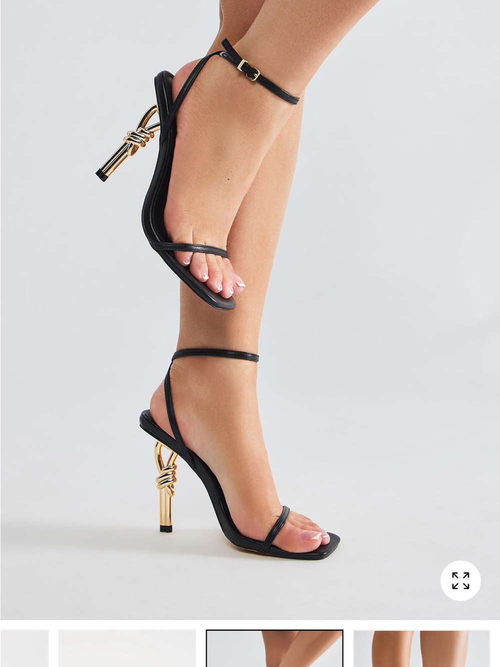 Fashion Nova Black Strappy Heels with Gold Knot Stiletto